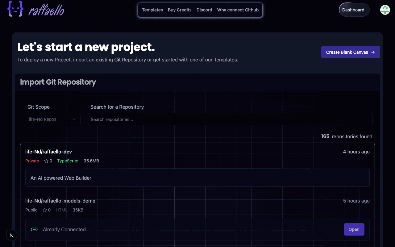 GitHub Import Screenshot